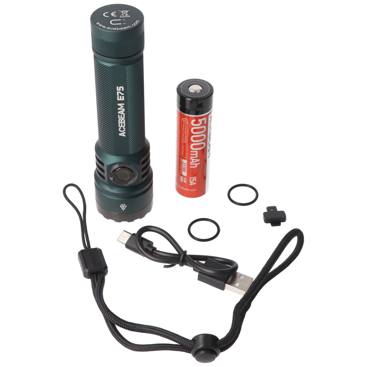 AceBeam E75 Quad Core LED Taschenlampe blau, 5.000K, bis zu 3000 Lumen Helligkeit, inklusive 21700 5000mAh Li-Ion Akku