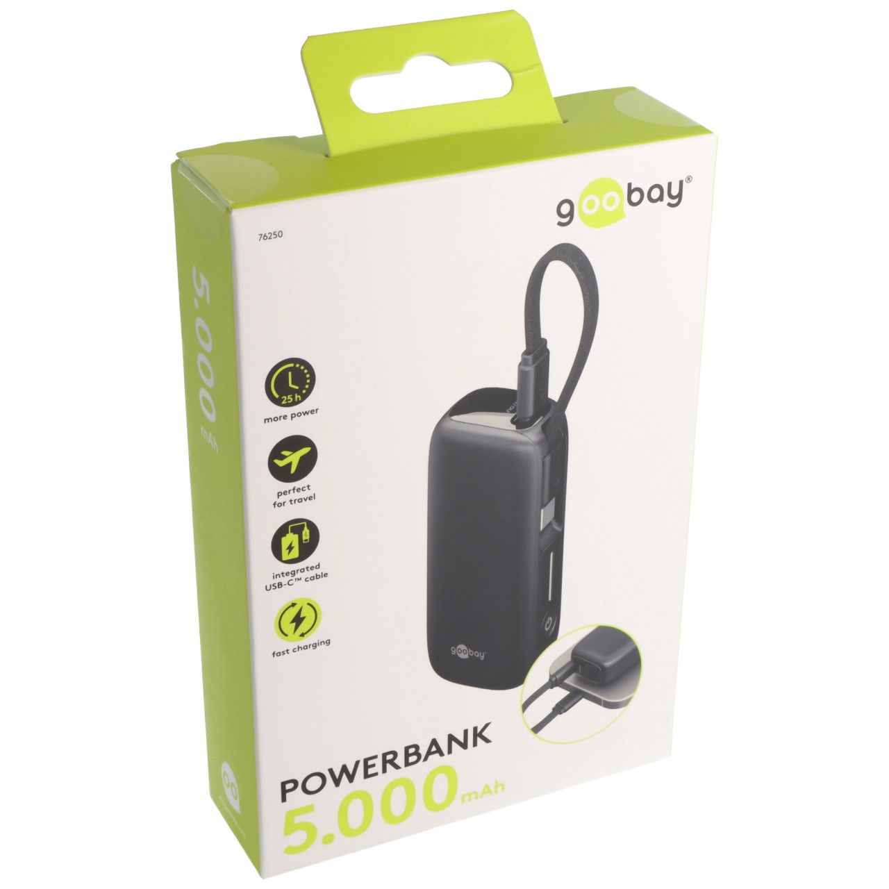 Goobay Powerbank 20.000 mAh mit integriertem USB-C™-Kabel