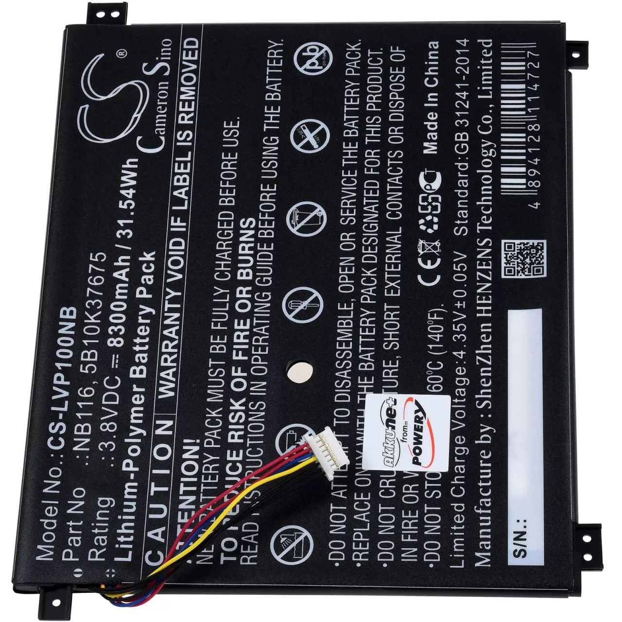 Akku passend für Laptop Lenovo IdeaPad 100S-11IBY 80R200DHGE, Typ NB116 - 3,8V - 8300 mAh