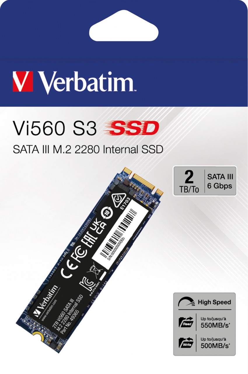 Verbatim SSD 2TB, SATA-III, M.2 2280, Vi560 S3 (R) 550MB/s, (W) 500MB/s, Retail