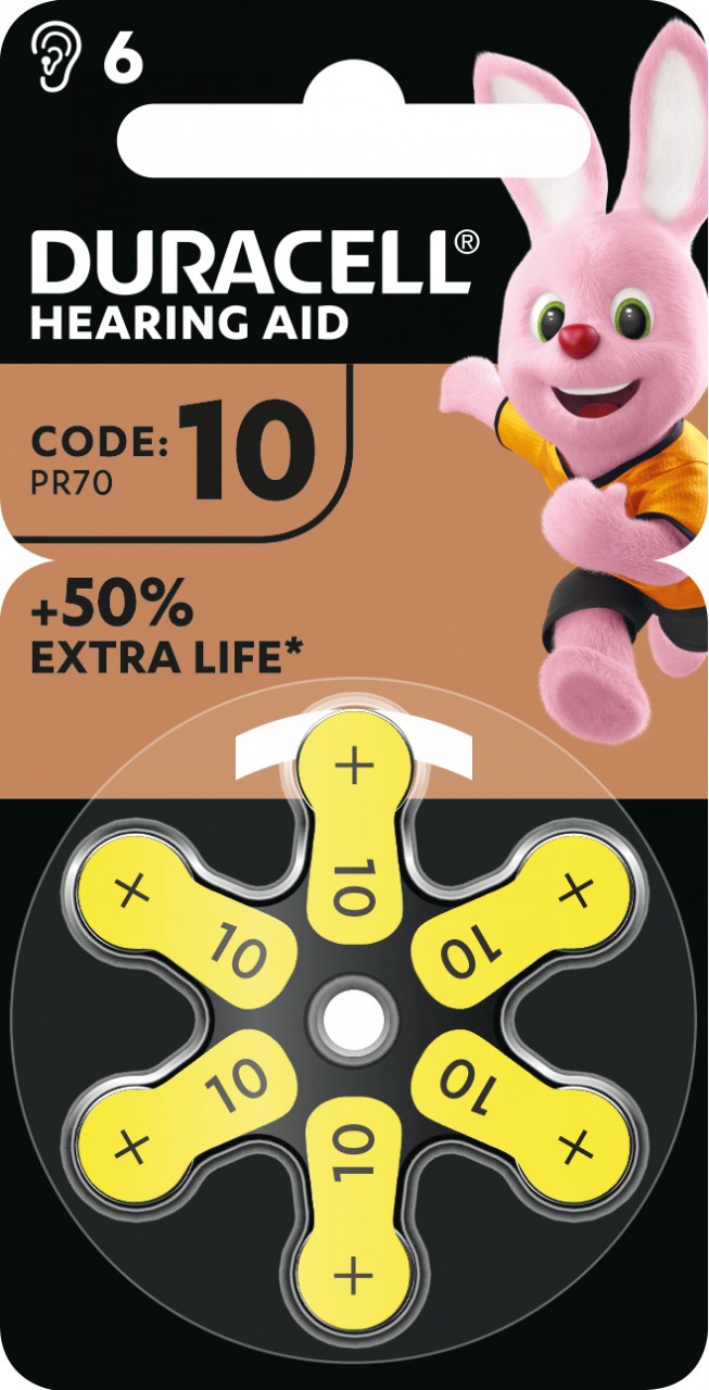 Duracell Batterie Zinc Air, 10, 1.4V Easy Tab, Retail Blister (6-Pack) Hörgerätebatterie