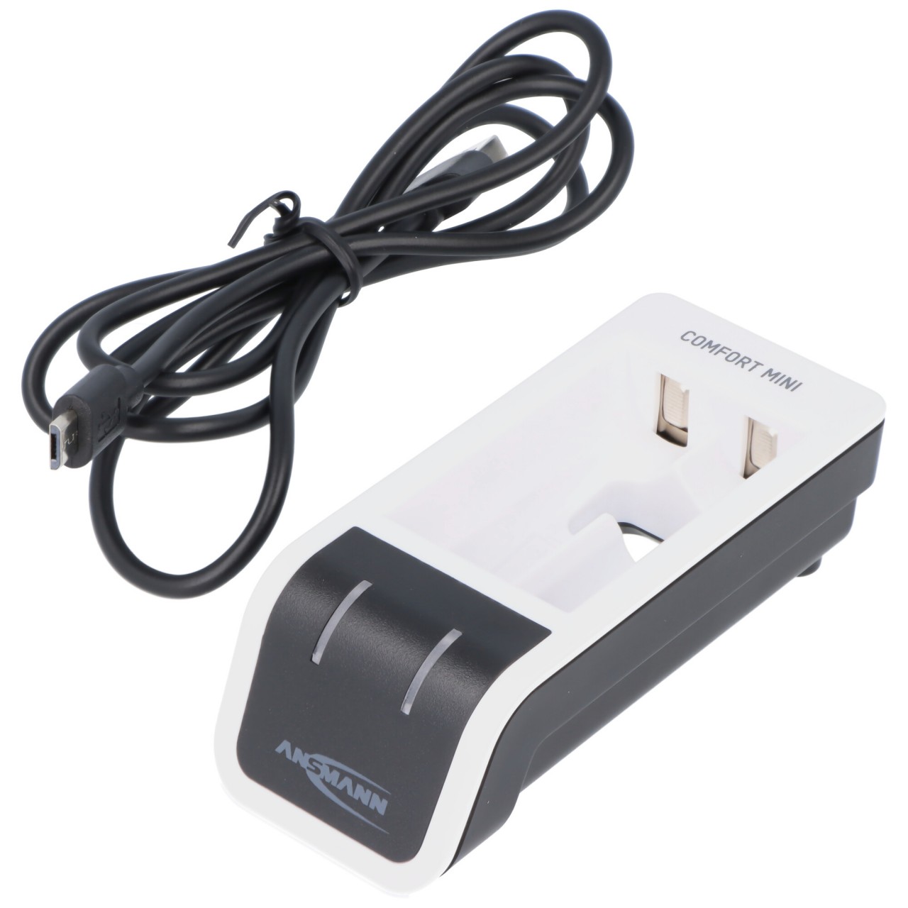Ansmann Schnell-Ladegerät Comfort Mini für 1-2 NiMH Micro AAA, Mignon AA Akkus, USB Eingang