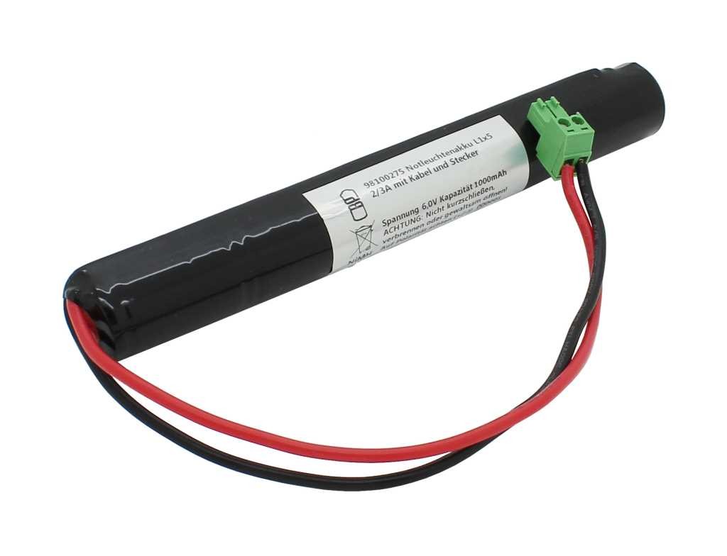 Notleuchtenakku NiMH 6,0V 1000mAh L1x5 2/3A mit Kabel und Stecker