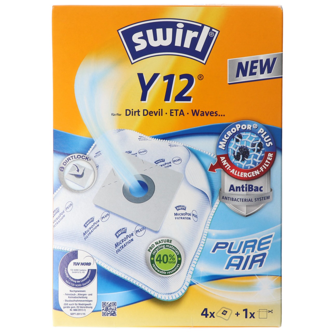 Swirl Staubsaugerbeutel Y12 MicroPor Plus für Dirt Devil, ETA und Waves Staubsauger