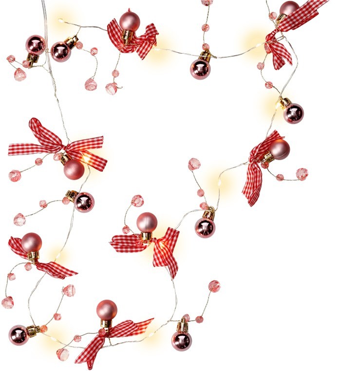 Goobay 10er LED-Silberdraht-Lichterkette 'Kugeln & Schleifen' - mit Timer-Funktion, warmweiß (3000 K), batteriebetrieben