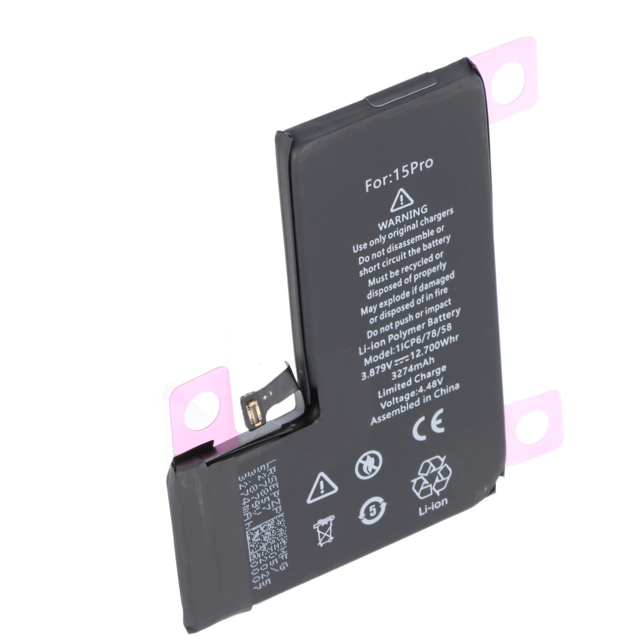 Akku passend für Apple iPhone 15 Pro, Li-Polymer, 3,87V, 3274mAh, 12,7Wh,  ohne Werkzeug
