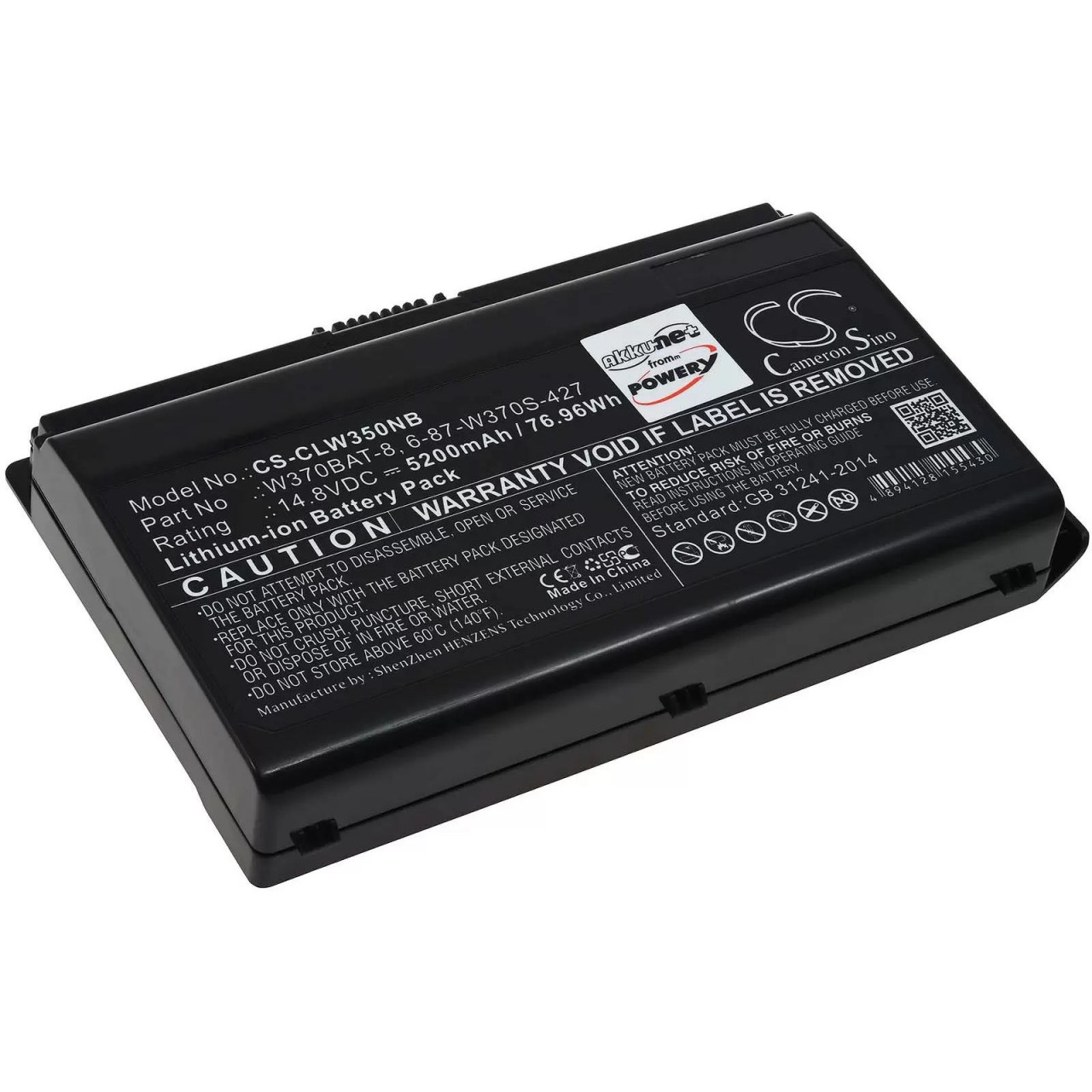 Akku passend für Laptop Schenker A704, A723, Clevo W353ST, W350ET, Typ W370BAT-8 - 14,8V - 5200 mAh