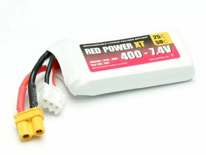 Pichler RED POWER XT LiPo Akku 400 mAh – 7,4 V 2S1P mit XT30 Stecker