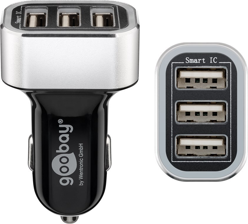USB Auto Ladegerät mit drei USB-Ports, max. 16,5 W, lädt Geräte am Zigarettenanzünder mit bis zu 5,5A