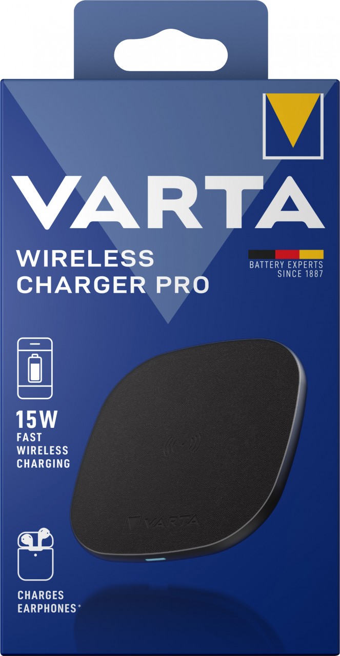 Varta Fast Wireless Charger Pro, Qi, 5V/9V/12V, schwarz USB Micro-B, Retail Blister