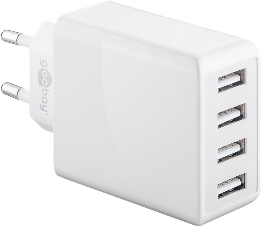 4-fach USB-Ladegerät, mehrfach USB-Ladegerät, 30W, lädt bis zu 4 Geräte gleichzeitig, weiß