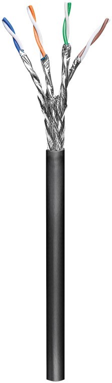 CAT 6 Outdoor Netzwerkkabel, S/FTP (PiMF), Schwarz CCA Kupfergemisch für SOHO Anwendungen, AWG 23/1 (solid), PE, UV-beständig