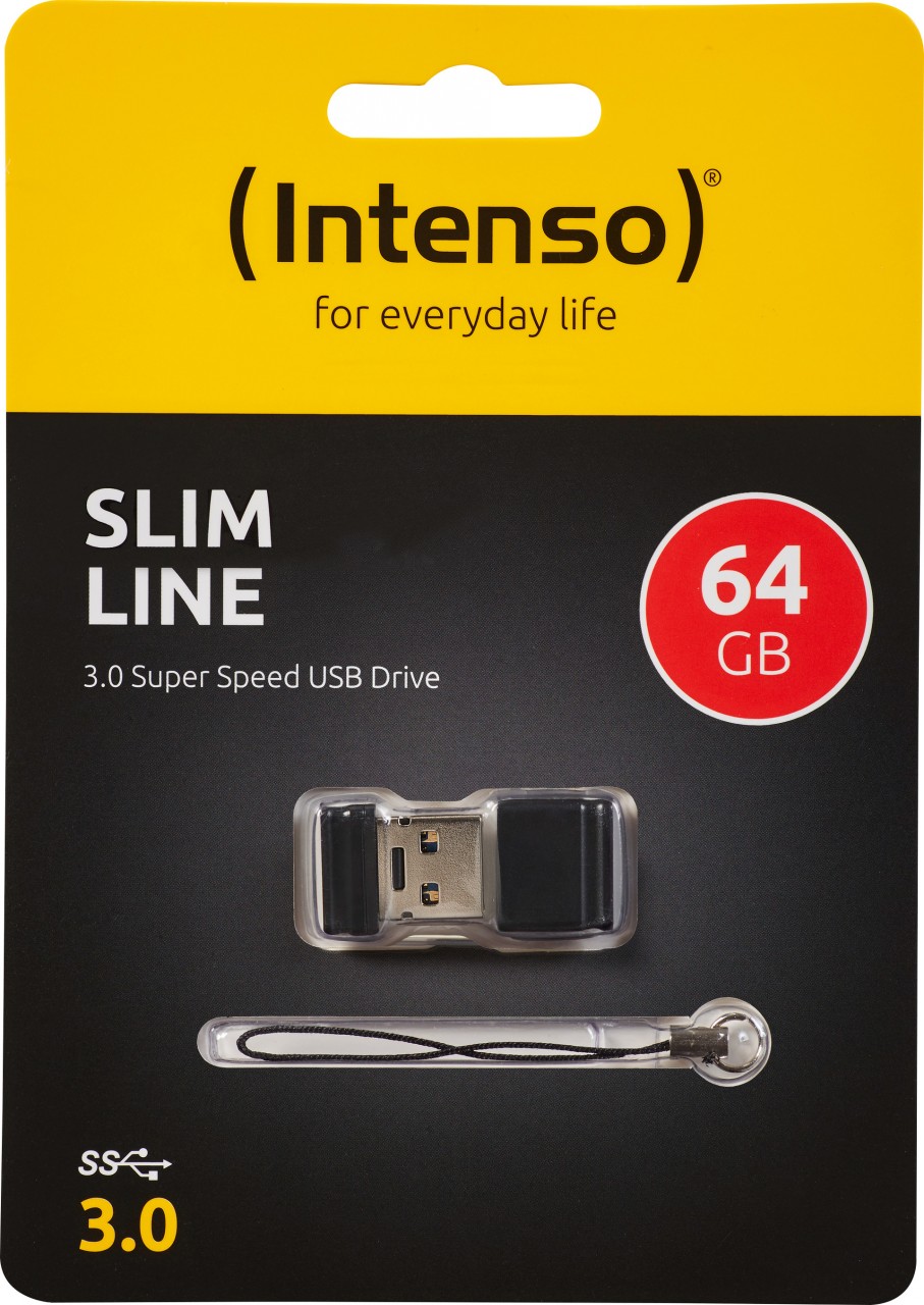 Intenso USB 3.0 Stick 64GB, Slim Line, schwarz Typ-A, (R) 100MB/s, Retail-Blister