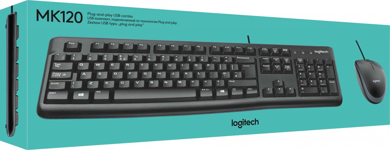 Logitech Tastatur/Maus Set MK120, USB, schwarz DE, Optisch, 1000 dpi, Retail