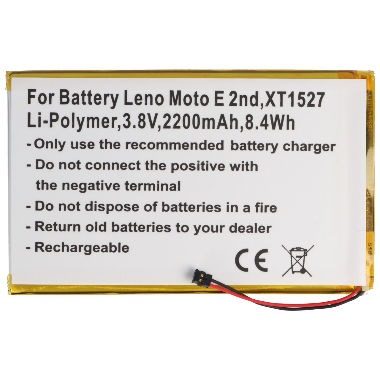 Akku passend für Lenovo Moto E 2nd, XT1527, Li-Polymer, 3,8V, 2200mAh, 8,4Wh, built-in, ohne Werkzeug, 80,2mm x 49,0mm x 4,3mm