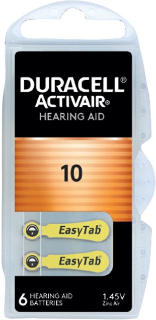 Duracell Batterie Zinc Air, 10, 1.45V Activair, Retail Blister (6-Pack)