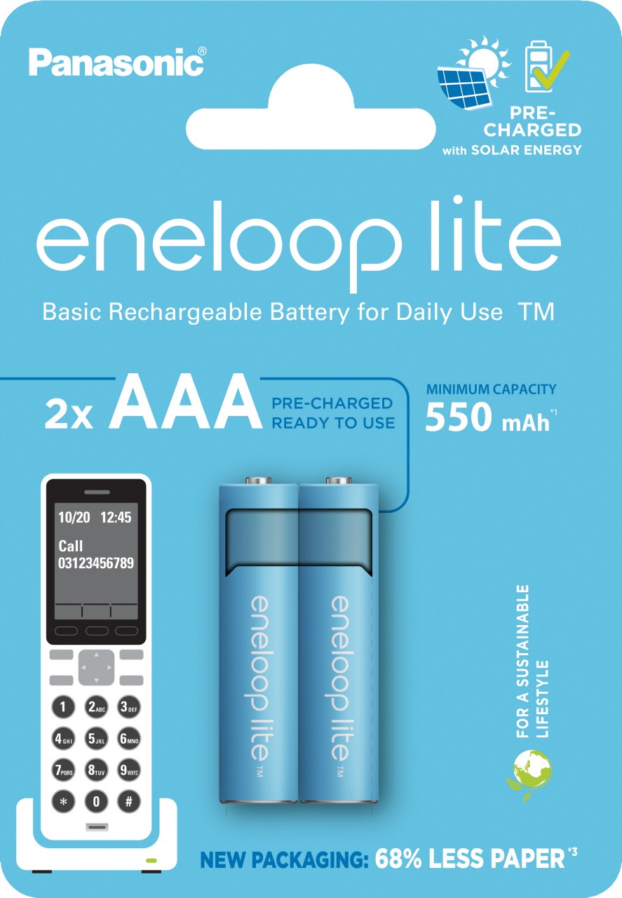 Eneloop Akku NiMH, Micro, AAA, HR03, 1.2V/550mAh DECT Lite, Pre-charged, Retail-Blister (2-Pack)