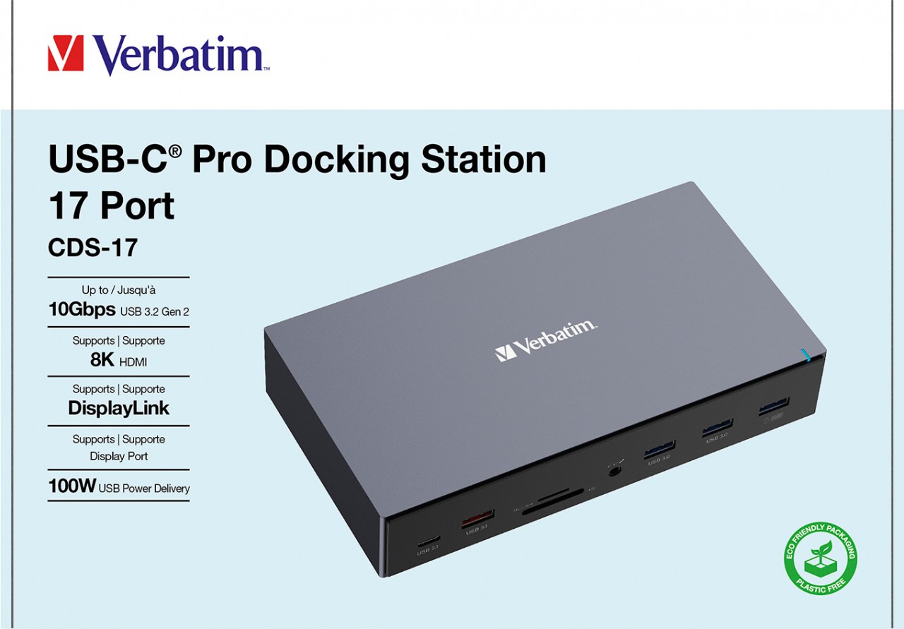 Verbatim Docking Station, USB-C Pro, CDS-17, 17-Port 5x USB 2.0/3.2-A, 1x USB 3.2-C, 3x HDMI, 2x DP, RJ45, Audio, SD, microSD, Retail