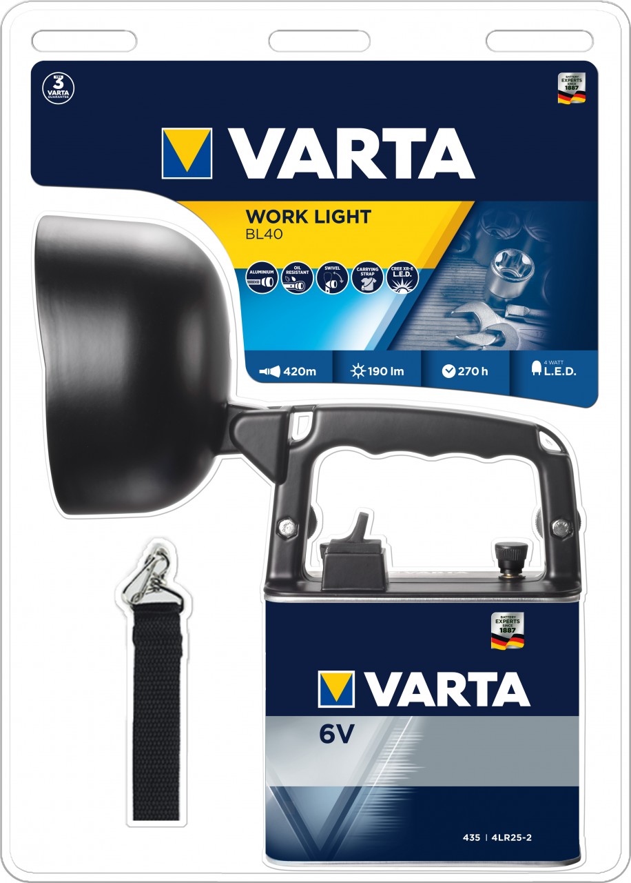 Varta LED Taschenlampe Work Line, BL40 190lm, inkl. 1x 4LR25, Retail Blister