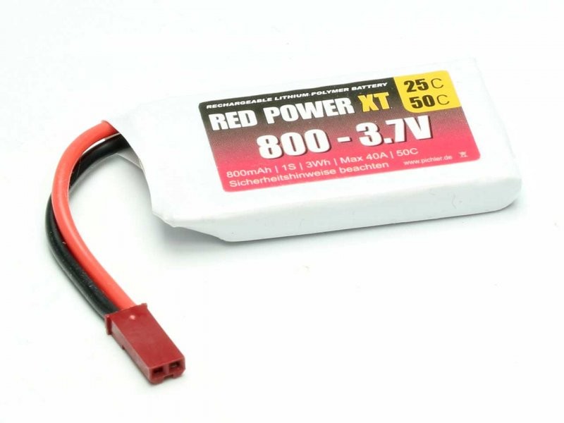 Pichler RED POWER LiPo Akku 800 mAh – 3,7 V 1S mit JST/BEC Stecker