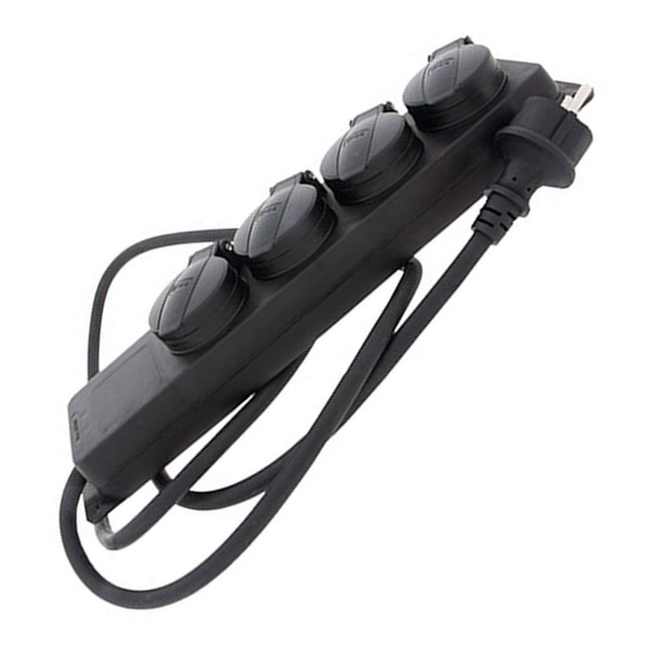 Steckdosenleiste 4-fach Outdoor mit Klappe Farbe schwarz IP44 Querschnitt 1,5mm² 4x für Schukostecker