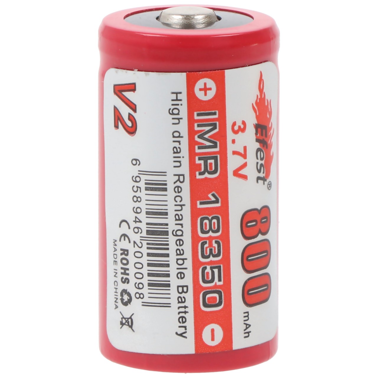Efest IMR 18350 V2 800mAh 3,7V Pluspol erhöht, Abmessungen 35,30 x 18,25mm