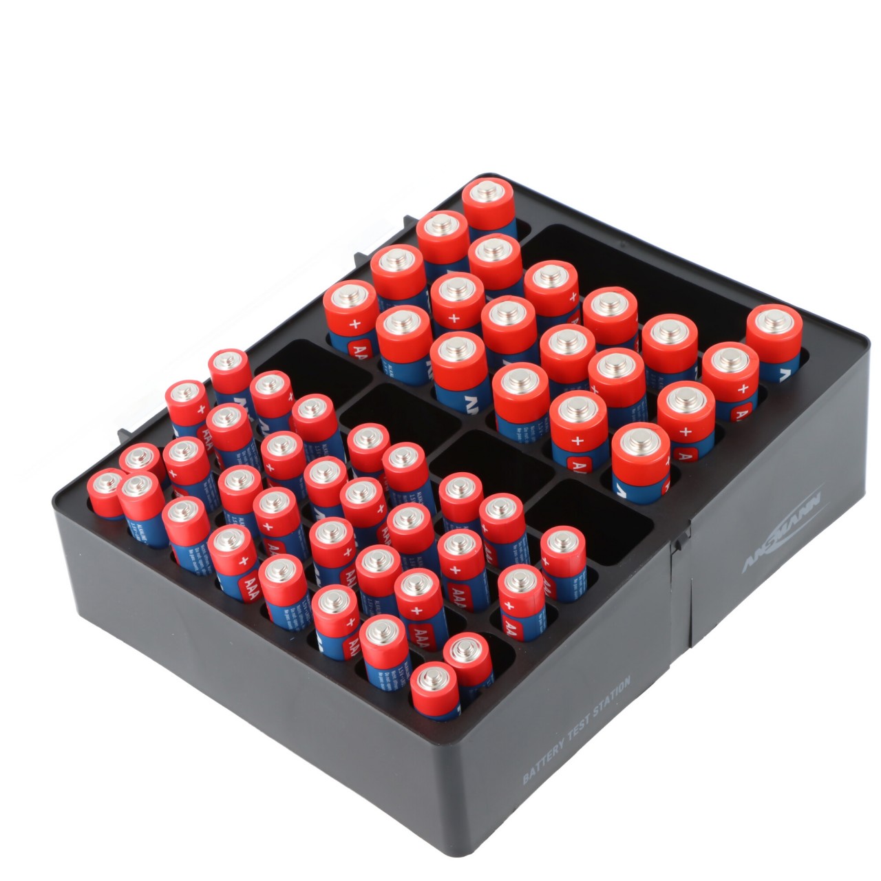 Ansmann Batterie Aufbewahrungsbox inklusive 20x Mignon AA und 32x Micro AAA Alkaline Batterien, inkl. Wandhalterung