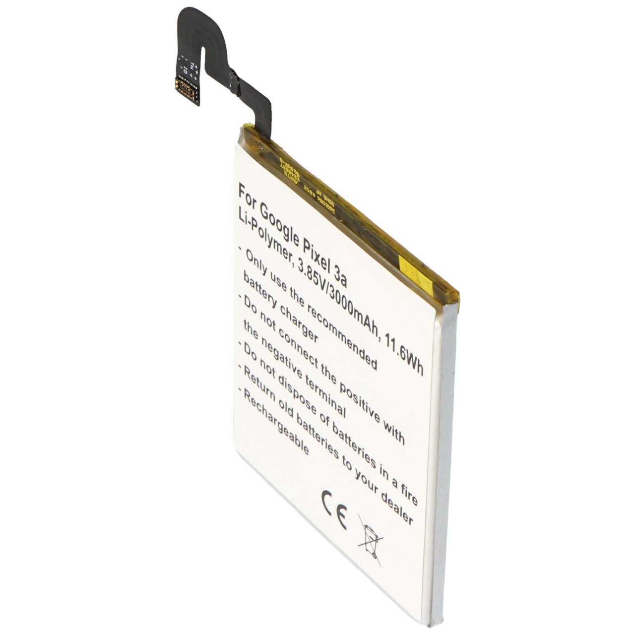 Akku passend für Google Pixel 3a, Li-Polymer, 3,85V, 3000mAh, 11,6Wh, built-in, ohne Werkzeug