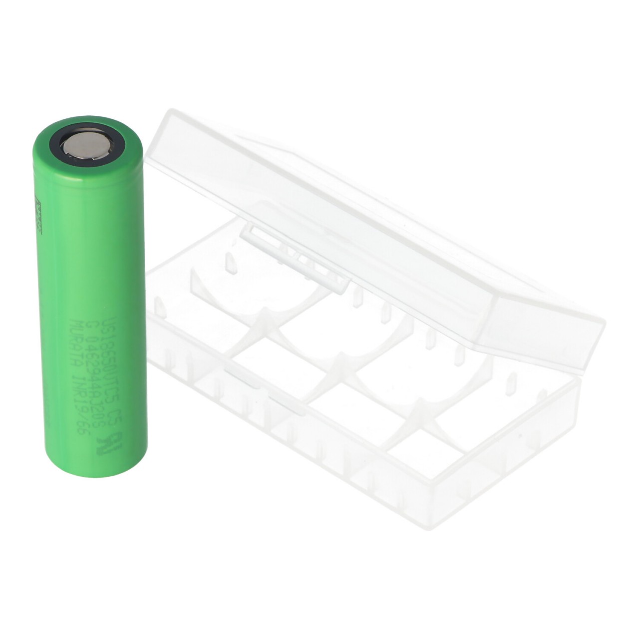 Sony Konion US18650VTC5 - 2600mAh, 3,6V - 3,7V, 65x18,2mm, min. 2500mAh typ. 2600mAh maximal 30A Stromabgabe (Flat Top) inkl. Akkuschutzbox