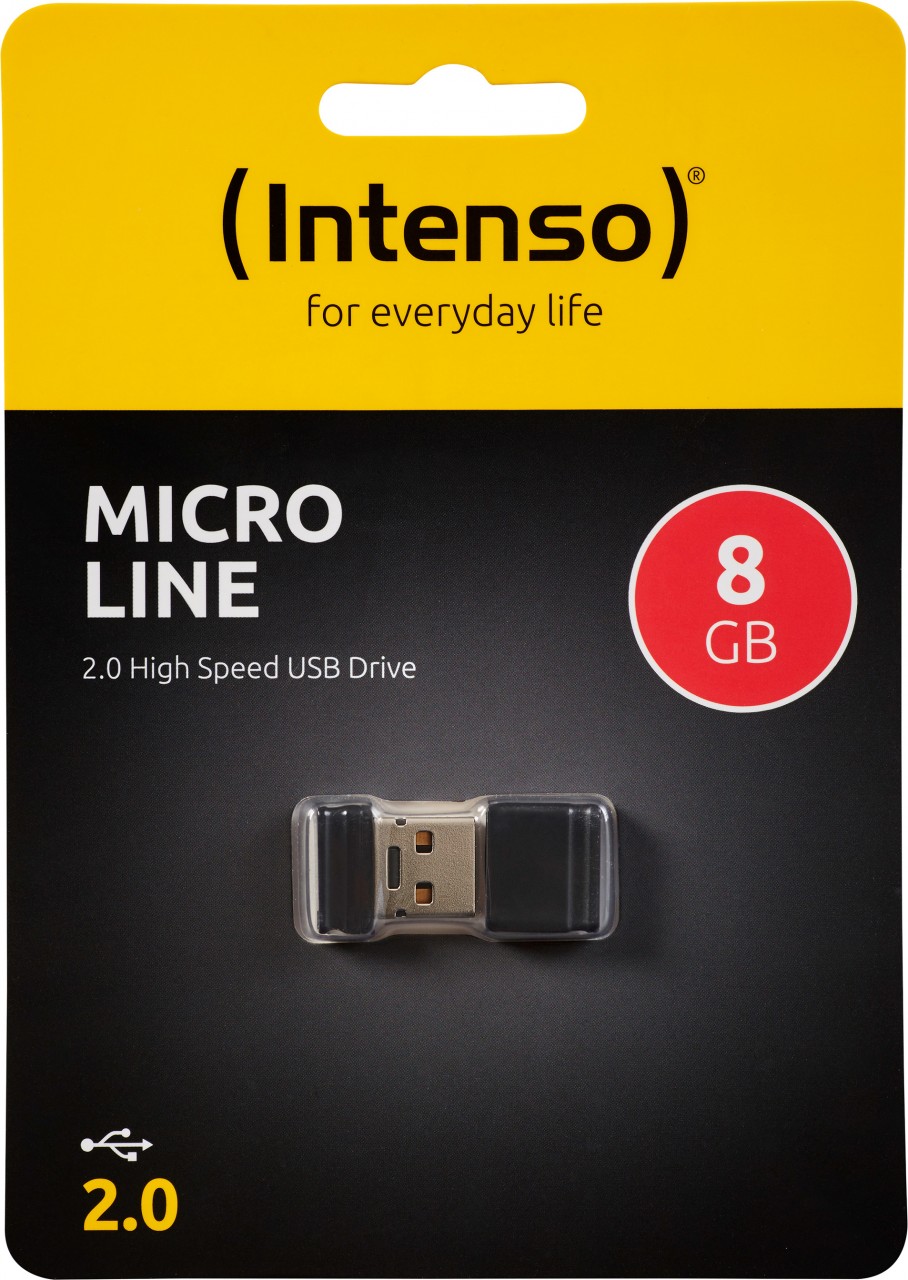 Intenso USB 2.0 Stick 8GB, Micro Line, schwarz (R) 16.5MB/s, (W) 6.5MB/s, Retail-Blister