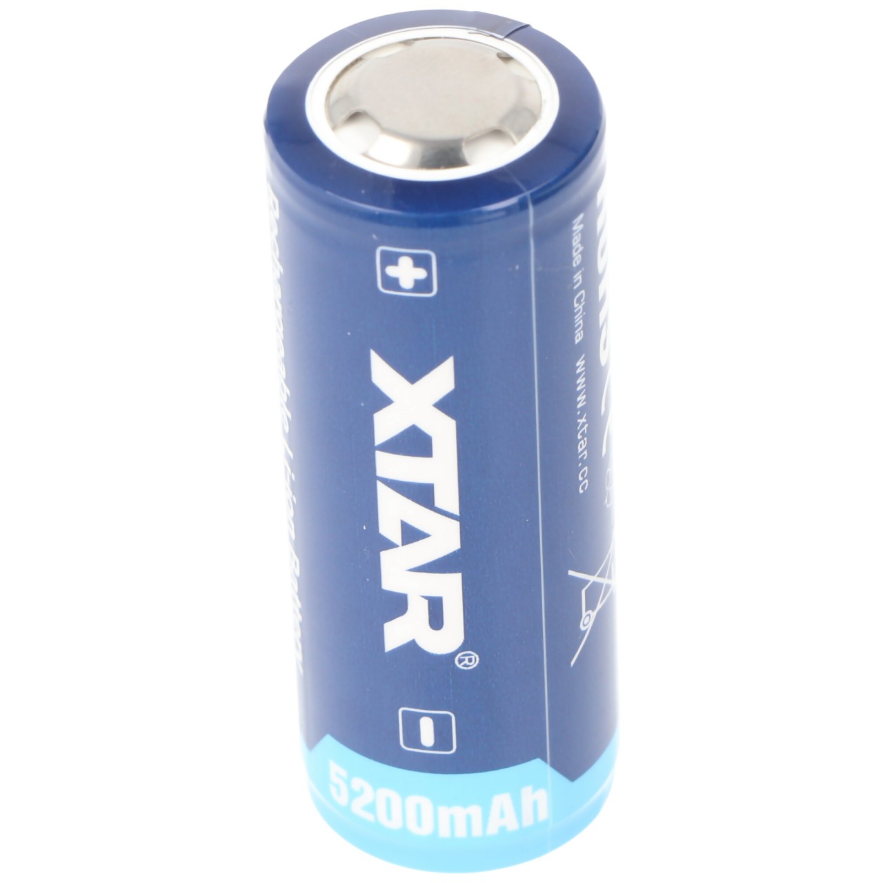 XTAR 26650 5200mAh, 3,6V - 3,7V Li-Ion Akku, PCB geschützt, Abmessungen 26,5x68,2mm