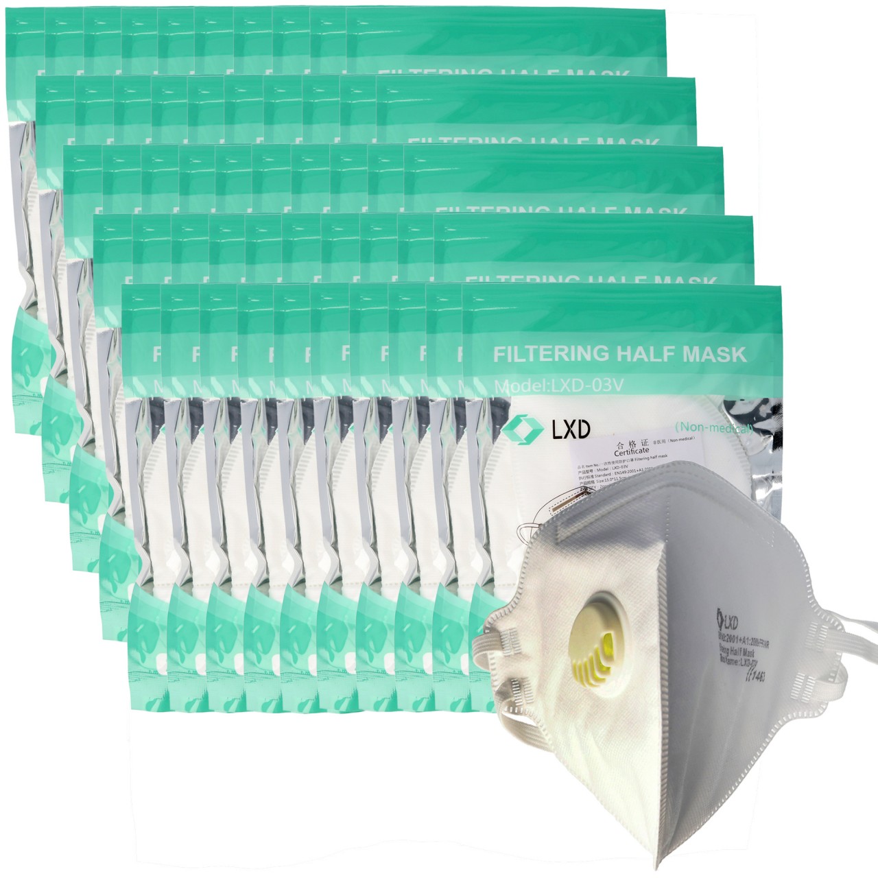 100 Stück Premium FFP3 Maske latexfrei 5-Lagig mit Ventil, Großpackung, zertifiziert nach DIN EN149:2001+A1:2009, partikelfiltrierende Halbmaske, FFP3 Schutzmaske