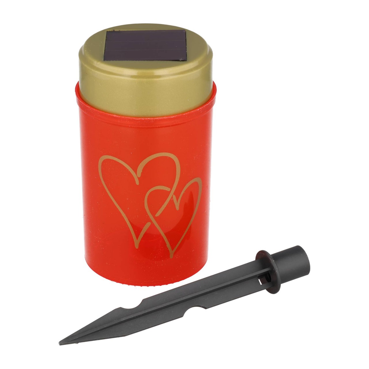 Solar LED-Grablicht Hearty rot – Warmweißes Grablicht mit Flackereffekt, mit Akku und Erdspieß