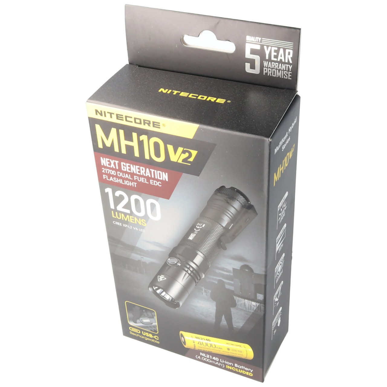 Nitecore MH10 V2, MH10V2 LED Taschenlampe inklusive 21700 4000mAh Li-Ion Akku, 1200 Lumen