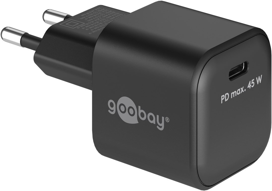 Goobay USB-C™ PD Schnellladegerät Nano (45 W) schwarz - 1x USB-C™-Anschluss (Power Delivery) - schwarz