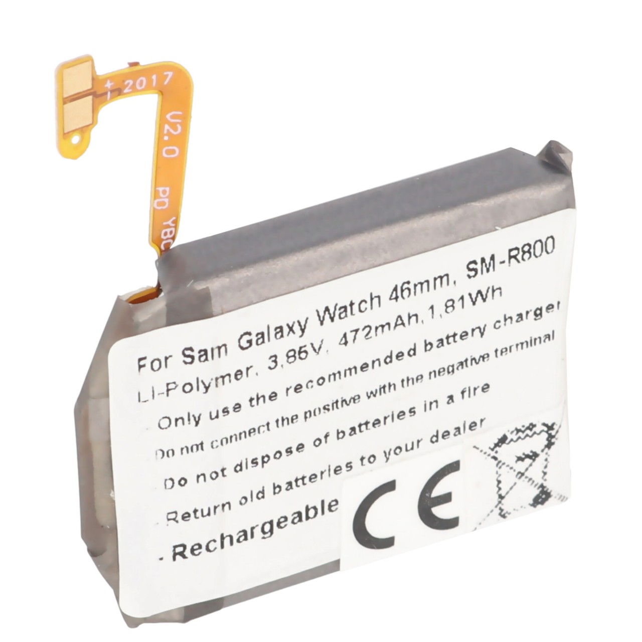 Akku passend für Samsung Galaxy Watch 46mm, SM-R800, Li-Polymer, 3,85V, 472mAh, 1,8Wh, built-in, ohne Werkzeug