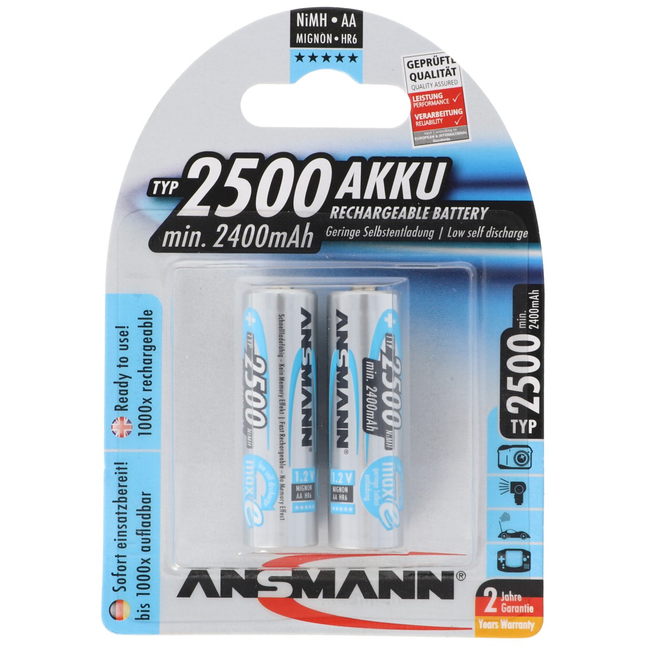 Ansmann maxE plus NiMH-Akku Mignon AA 2500mAh 2er Blister