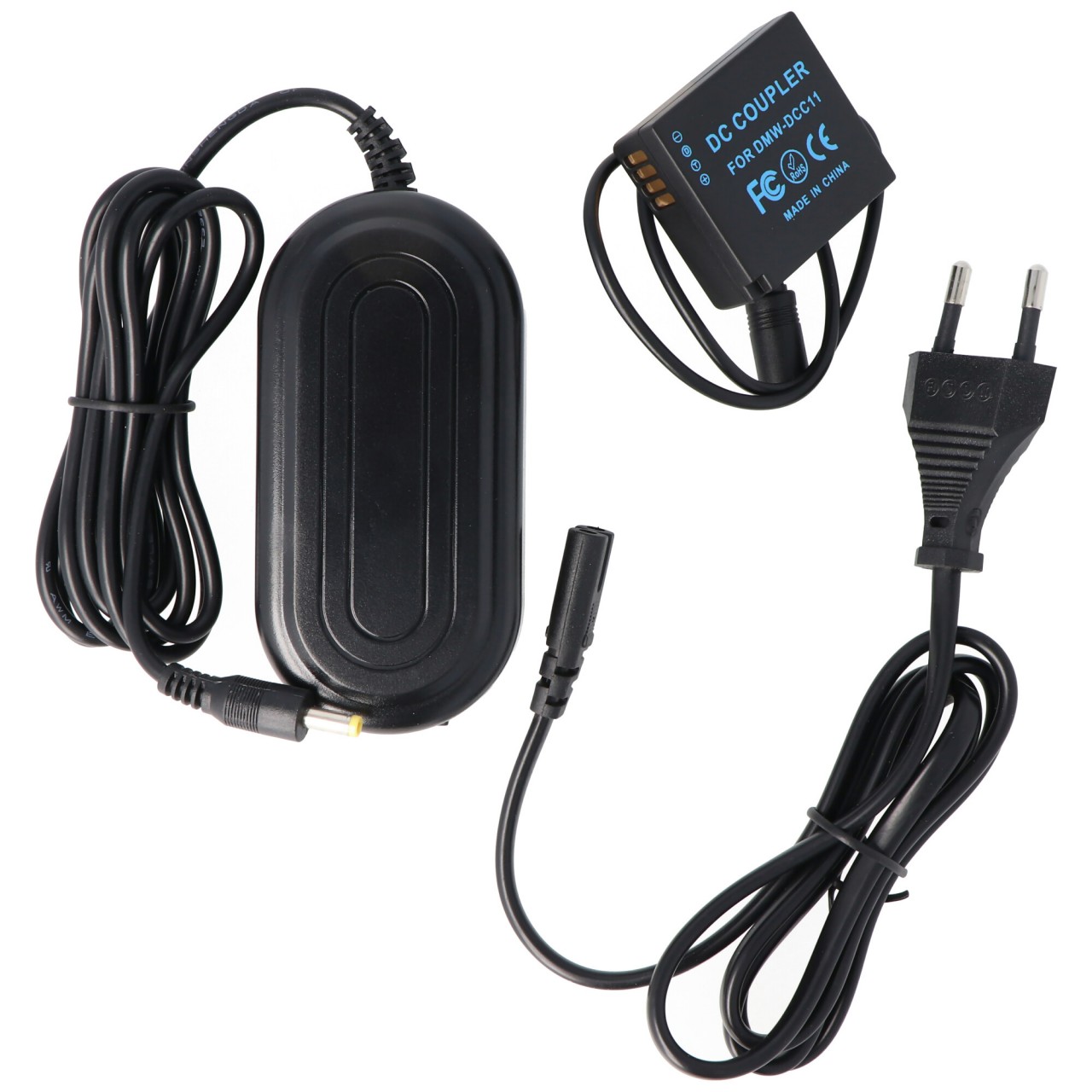 Kamera-Netzteil passend für Panasonic DMW-DCC11, DMW-AC8, DMW-DCC11E, DMC-GX7 inklusive Gleichstromkuppler