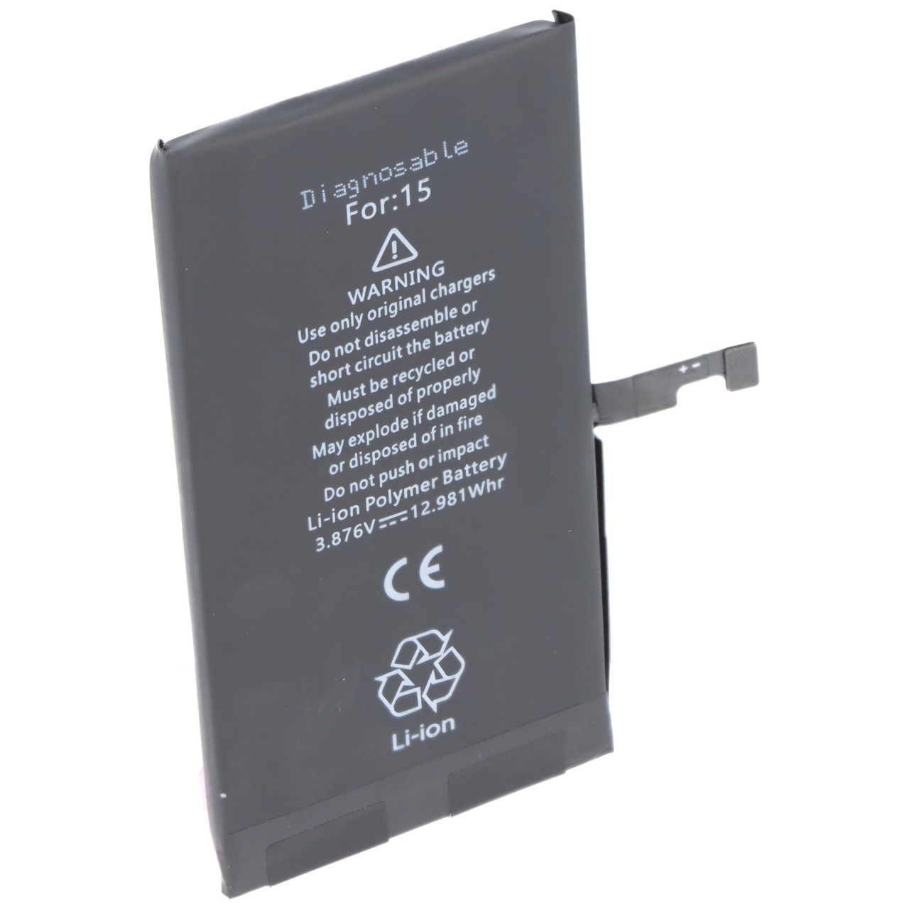 Akku passend für Apple iPhone 15, diagnostizierbar, Li-Polymer, 3,87V, 3349mAh, 12,98Wh,  ohne Werkzeug