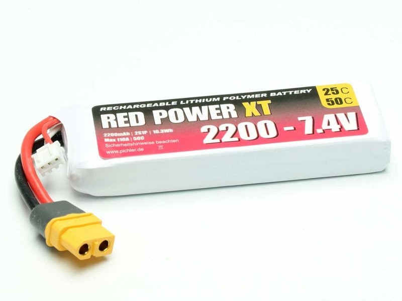 Pichler RED POWER XT LiPo Akku 2200 mAh – 7,4 V 2S1P mit XT60 Stecker