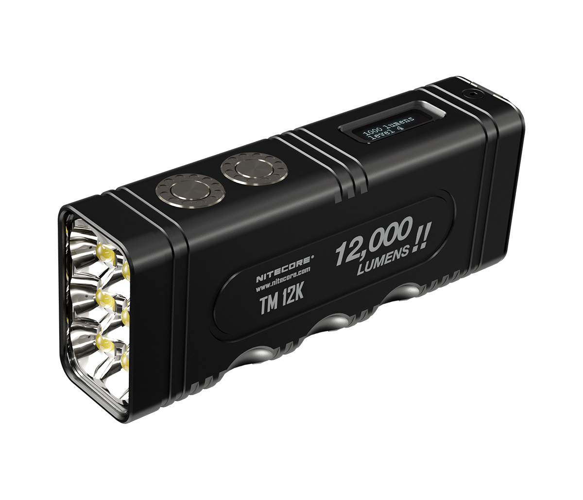 Nitecore TM12K LED-Taschenlampe mit 12000 Lumen, ergonomisches Gehäuse, OLED-Display, eingebauter 21700 4800mAh Li-Ion Akku