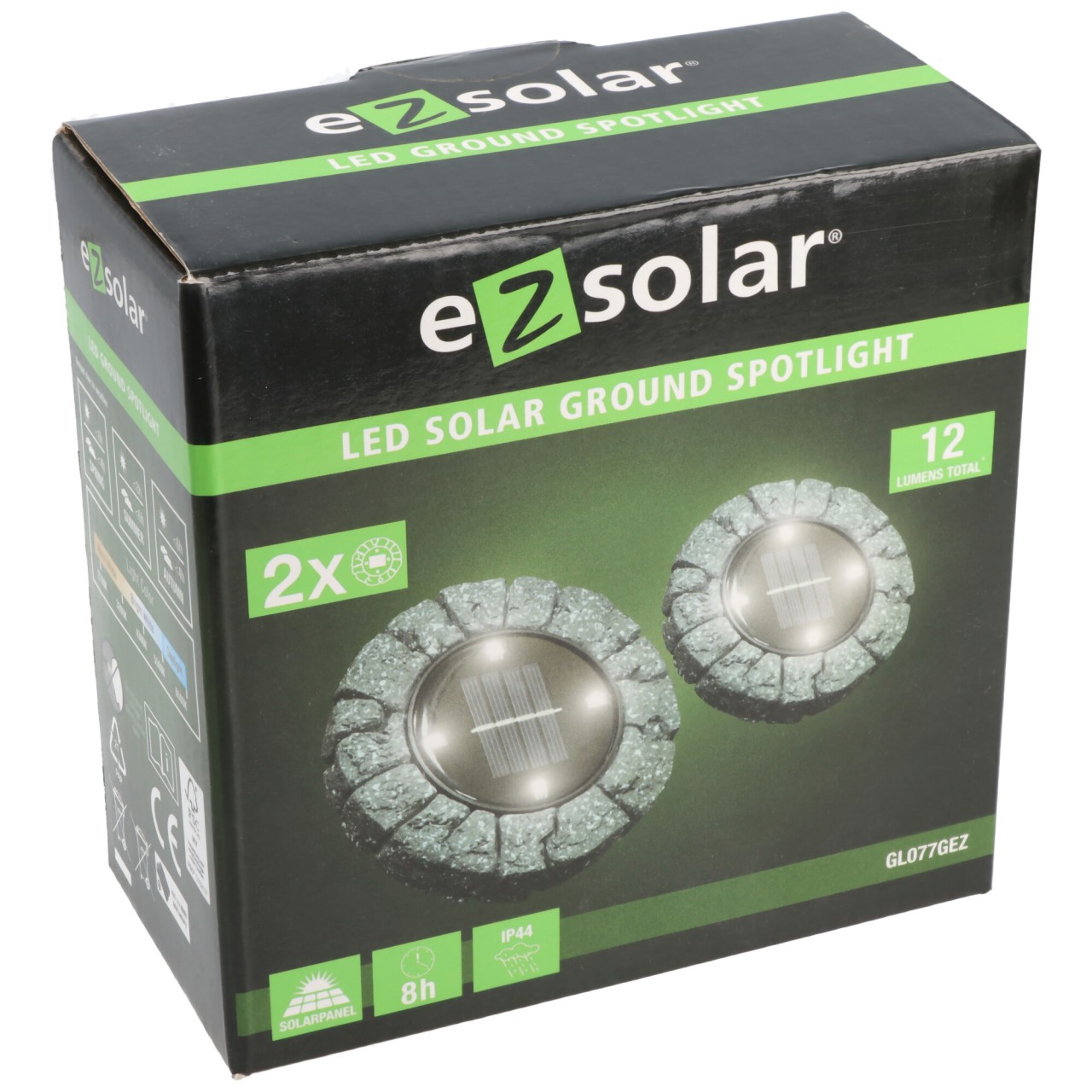 2er Set LED Solar Bodenstrahler, Steinoptik, wasserdicht IP44, inklusive NiMH AAA 1,2V 200mAh Akku