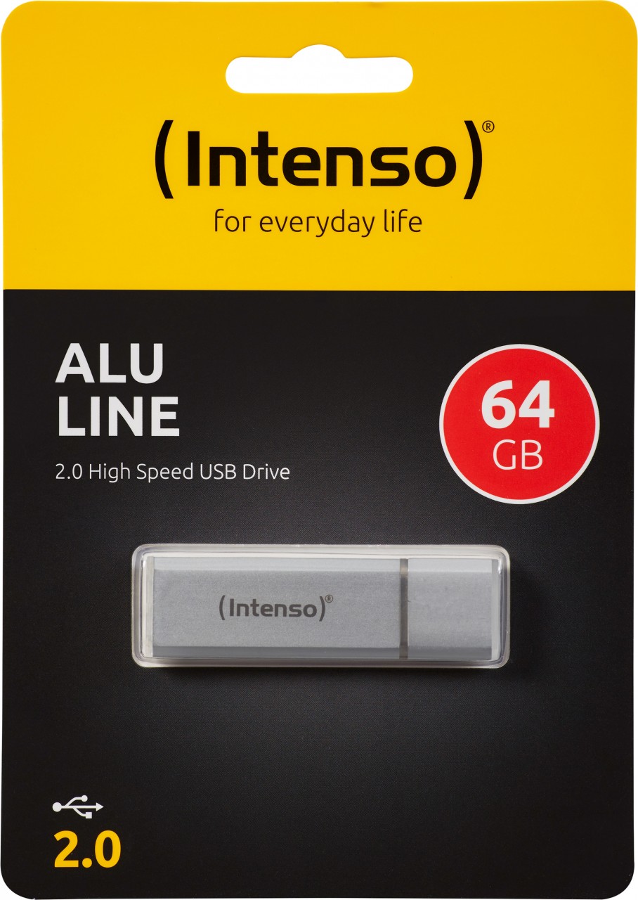 Intenso USB 2.0 Stick 64GB, Alu Line, silber (R) 28MB/s, (W) 6.5MB/s, Retail-Blister