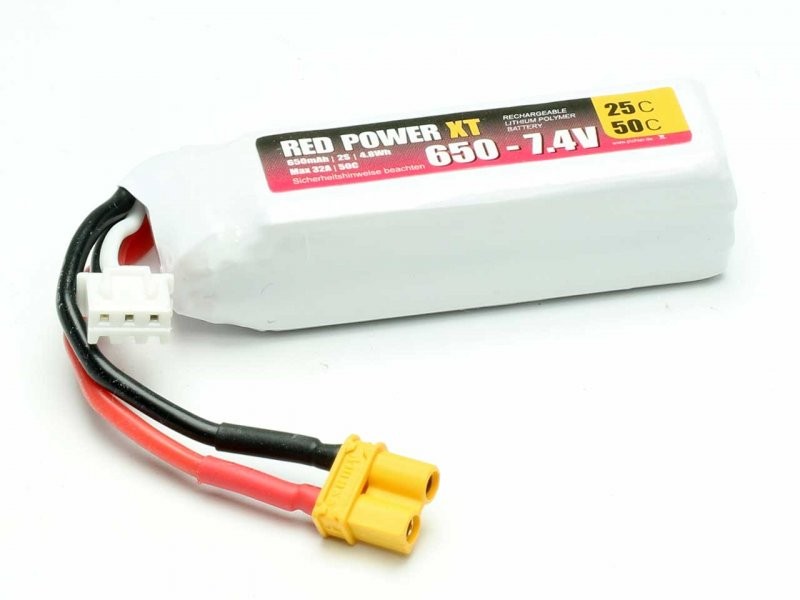 Pichler RED POWER XT LiPo Akku 650 mAh – 7,4 V 2S1P mit XT30 Stecker