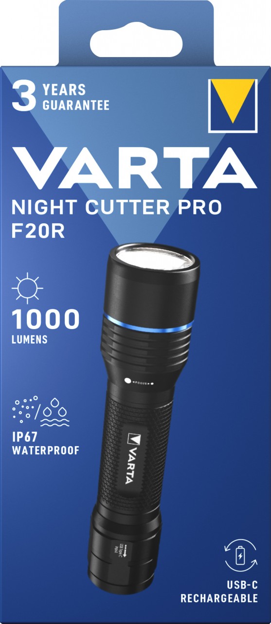Varta LED Taschenlampe Night Cutter Pro F20R 1000lm, inkl. 1x Lithium-Ionen Akku, Retail