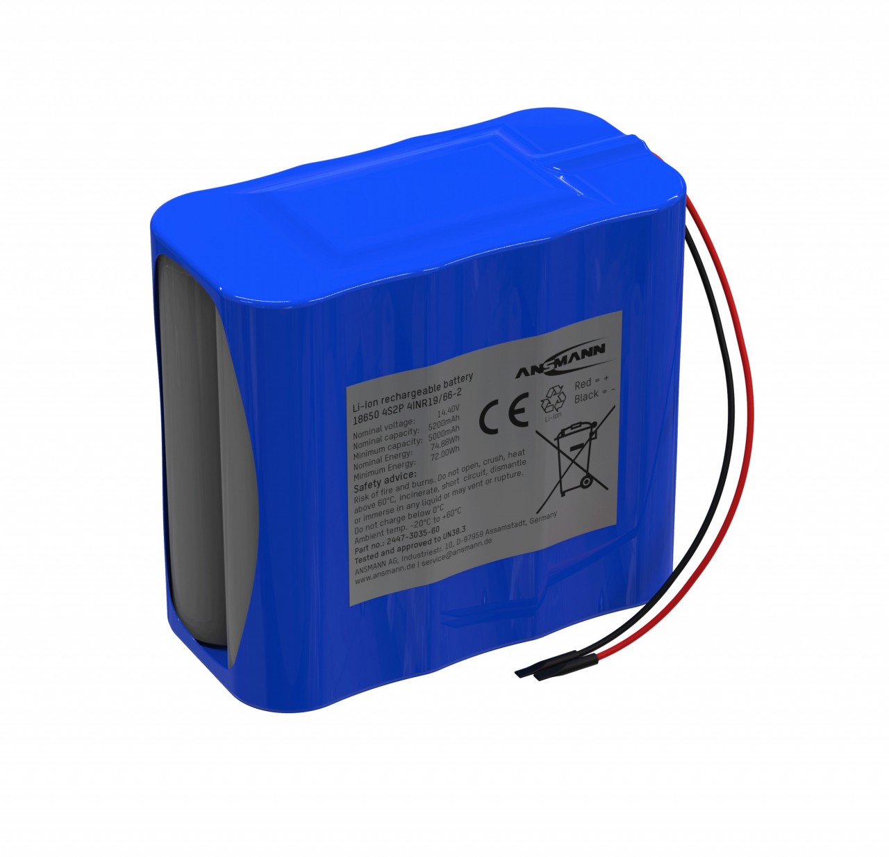 Ansmann Lithium-Ionen Akkupack 14,54 Volt / 5200 mAh / 4S2P, ideal für mobile Anwendungen