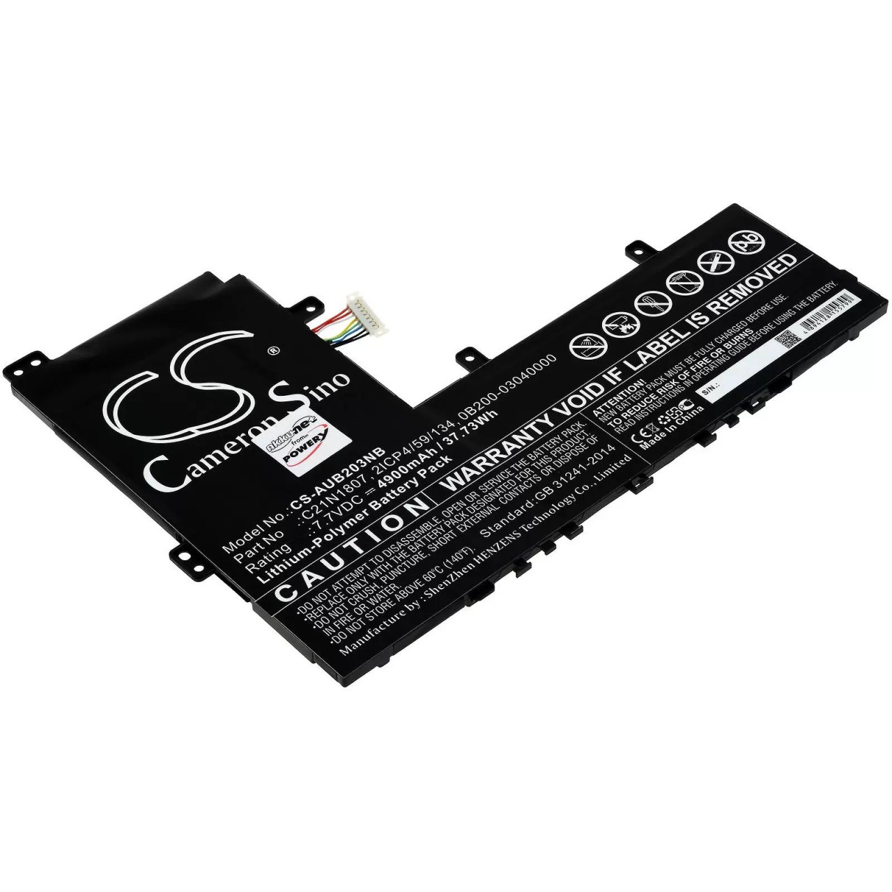 Akku passend für Laptop Asus VivoBook E12 E203na-fd048t, Chromebook C223na-gj0014, Typ C21N1807 u.a. - 7,7V - 4900 mAh