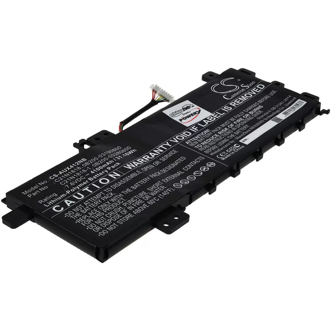 Akku passend für Laptop Asus Vivobook 15 F512FA-AB34, 14 X412FA-EK376T, Typ C21N1818-1 - 7,7V - 4800 mAh