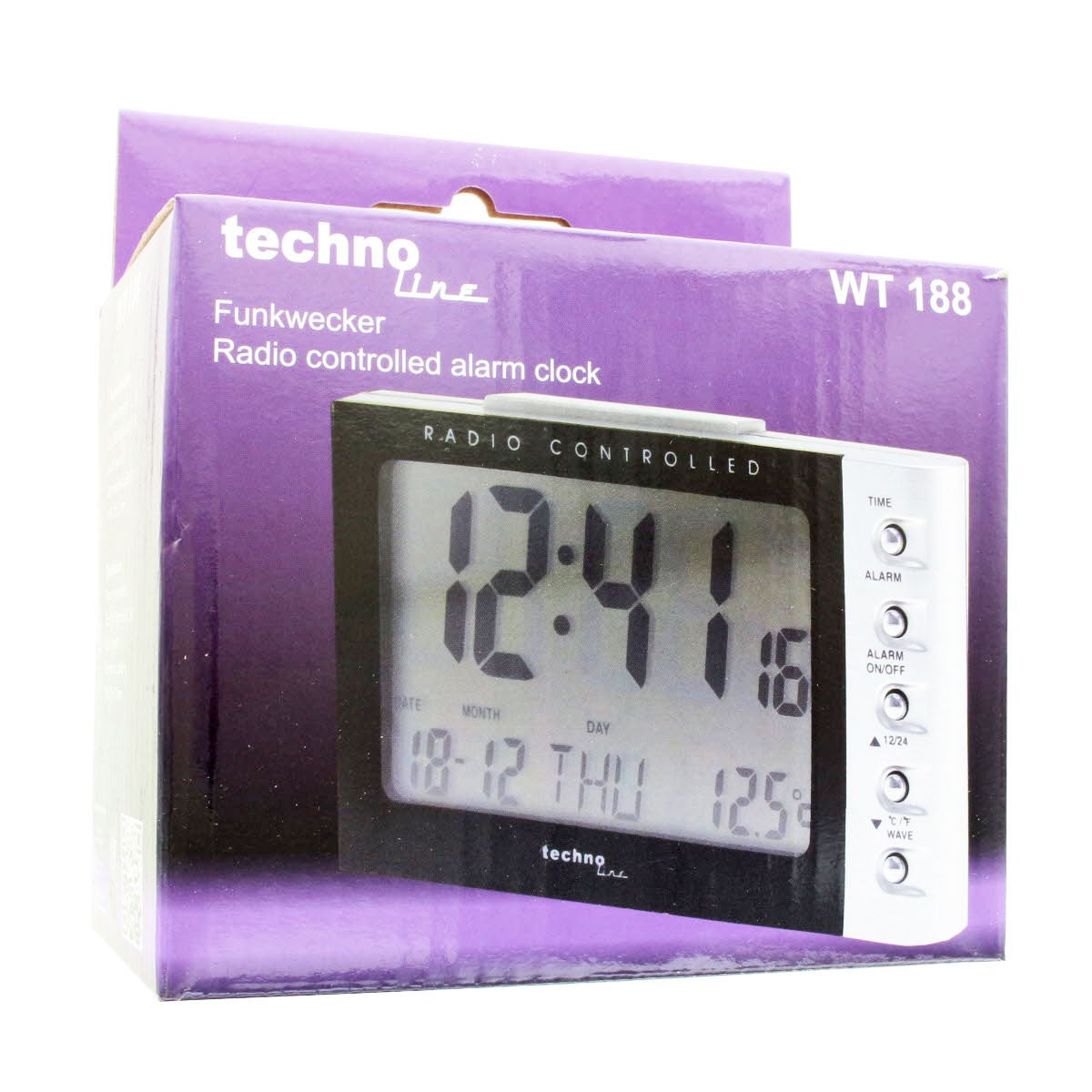 WT188 schwarz Funkwecker für 2x AA Mignon, jedoch Batterien nicht enthalten