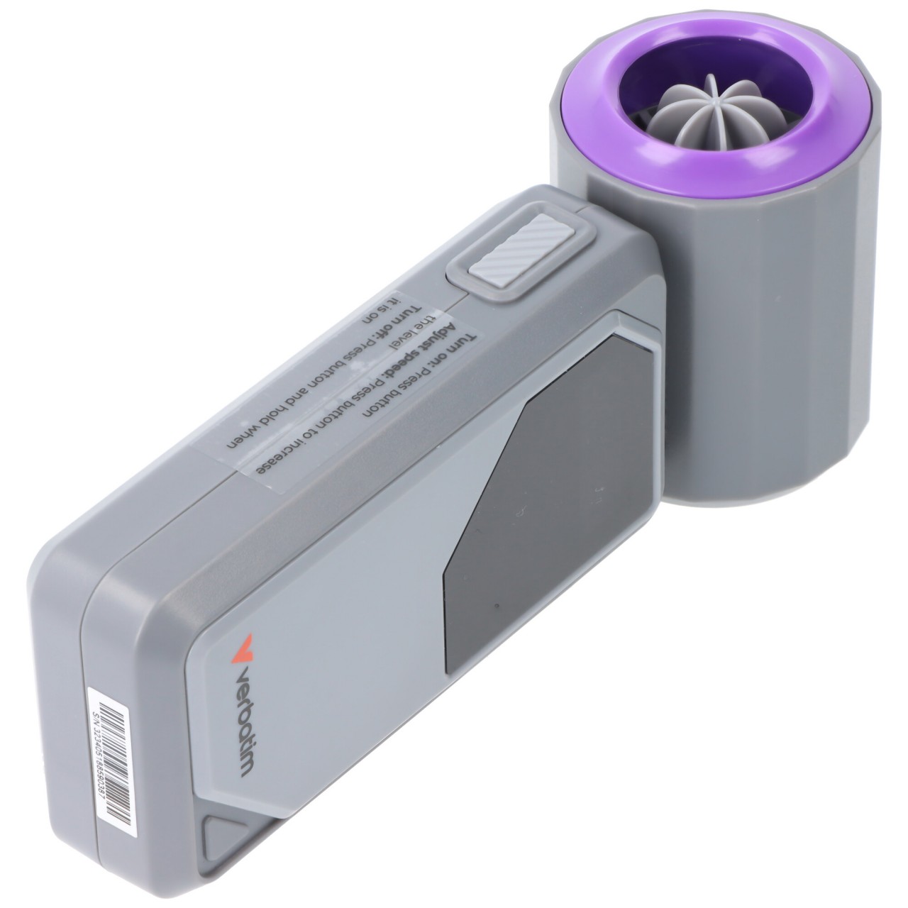 Verbatim Handventilator Cool'n'Go AirJet grau, lila, Aufladen mit dem USB-A auf USB-C Kabel